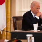 ２４日、米ホワイトハウスで開かれた日米豪印４カ国（クアッド）首脳会議に出席したバイデン米大統領（UPI）