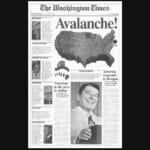 レーガン圧勝（再選）を伝える1984年11月7日付ワシントン・タイムズ