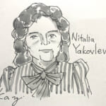 東京都内で行われた歓迎晩餐会で挨拶をした、国営ノーボスチ通信北米部編集長ナタリア・ヤコブレバ女史