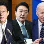 日米韓首脳（左から岸田首相、尹韓国次期大統領、バイデン米大統領）